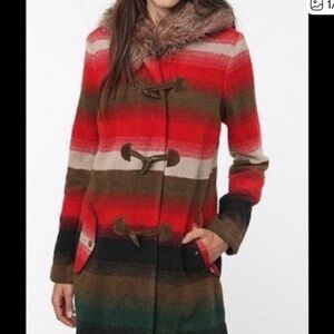 BB Dakota Multicolor Striped Coat with Faux Fur Hood